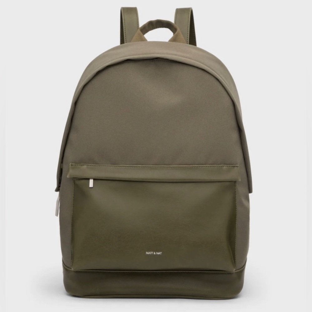 Matt & Nat | Munich Large Vegan Leather & Canvas Backpack | Olive